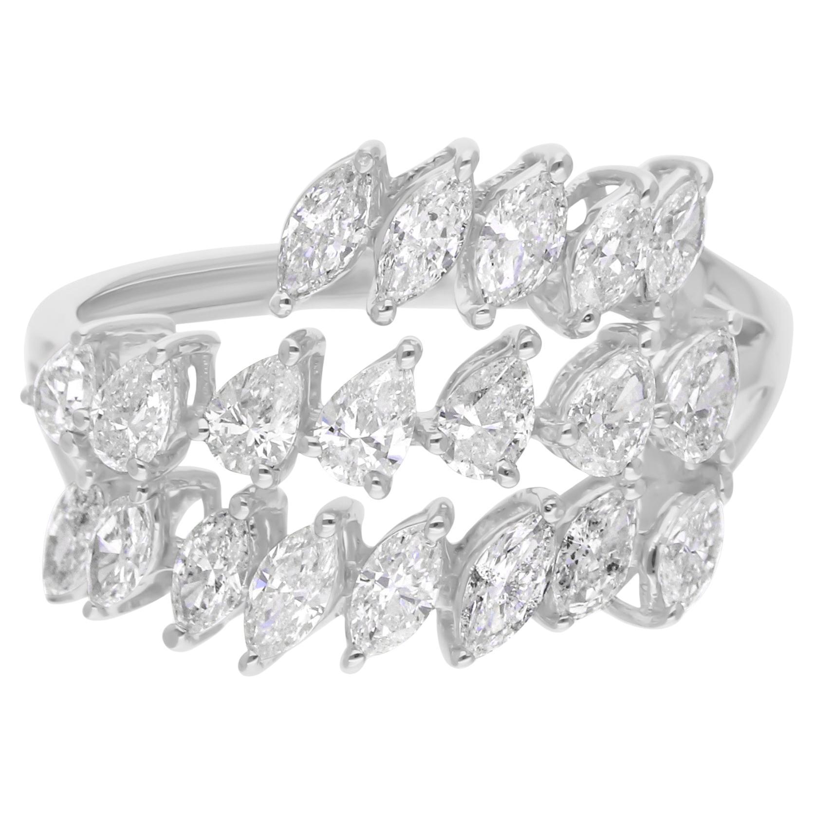 Real 1.3 Carat SI/H Marquise Pear Brilliant Cut Diamond Ring 18 Karat White Gold