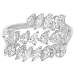 Real 1.3 Carat SI/H Marquise Pear Brilliant Cut Diamond Ring 18 Karat White Gold