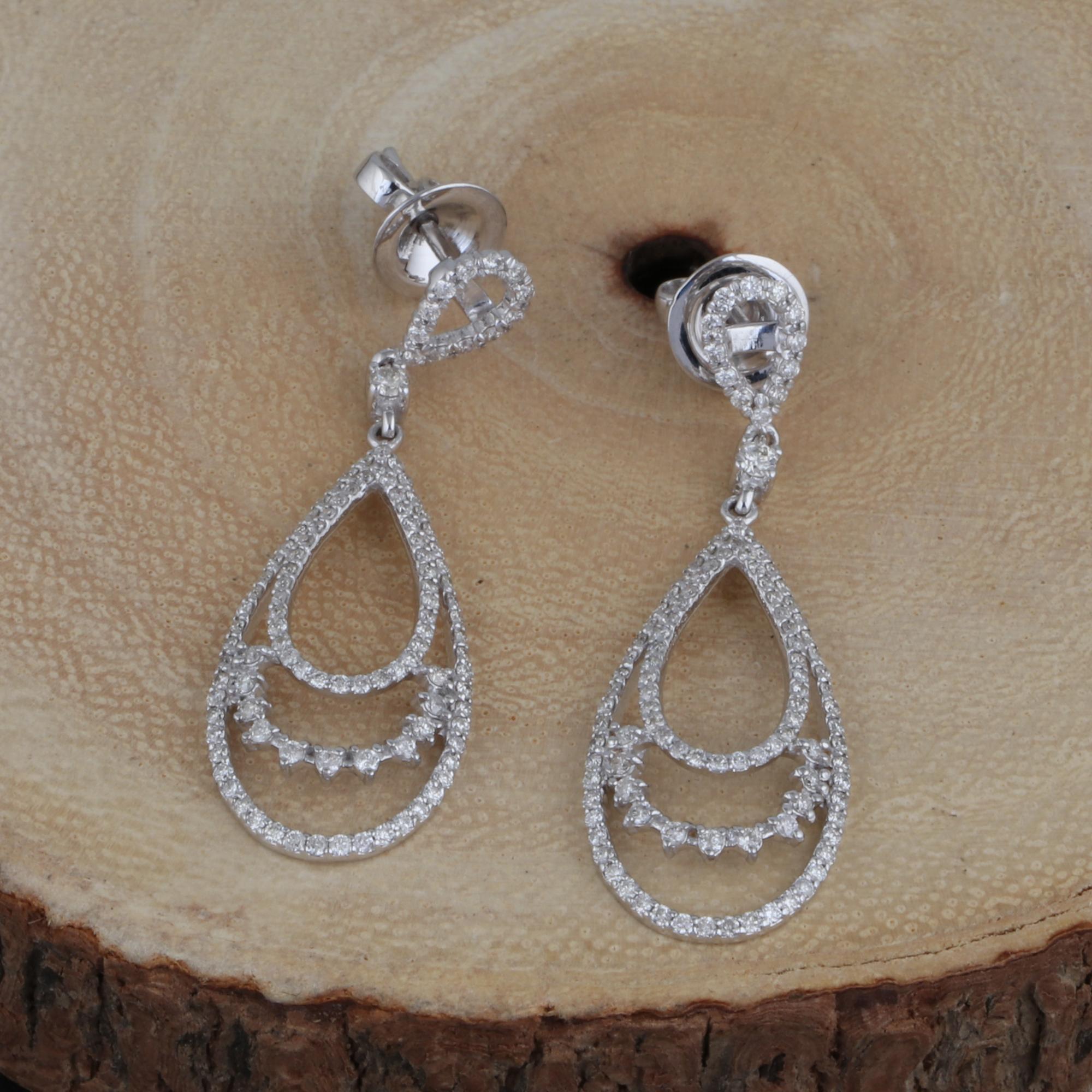Pendientes colgantes de diamantes reales de 1,3 quilates SI/HI Regalo de boda en oro blanco de 18 quilates Moderno en venta
