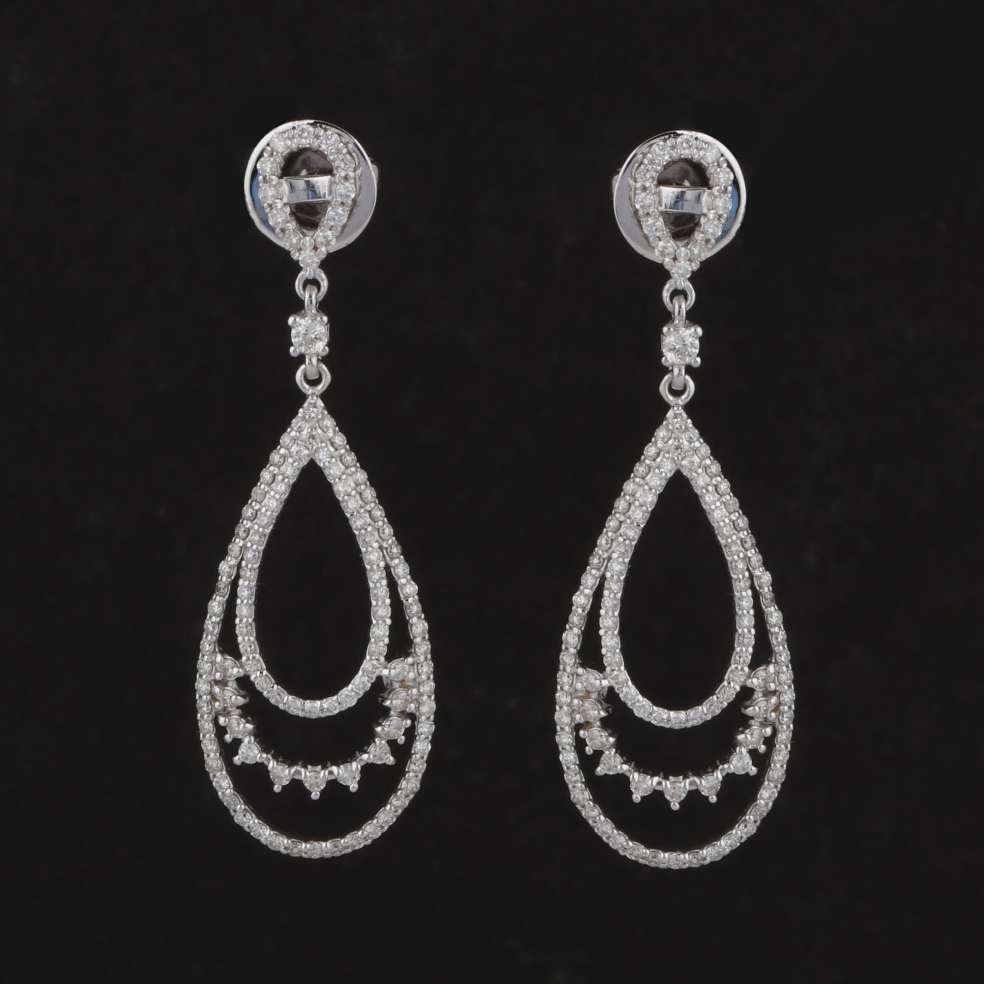 Pendientes colgantes de diamantes reales de 1,3 quilates SI/HI Regalo de boda en oro blanco de 18 quilates Corte redondo en venta