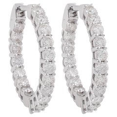 Real 1.30 Carat SI Clarity HI Color Diamond Hoop Earrings 14k White Gold Jewelry