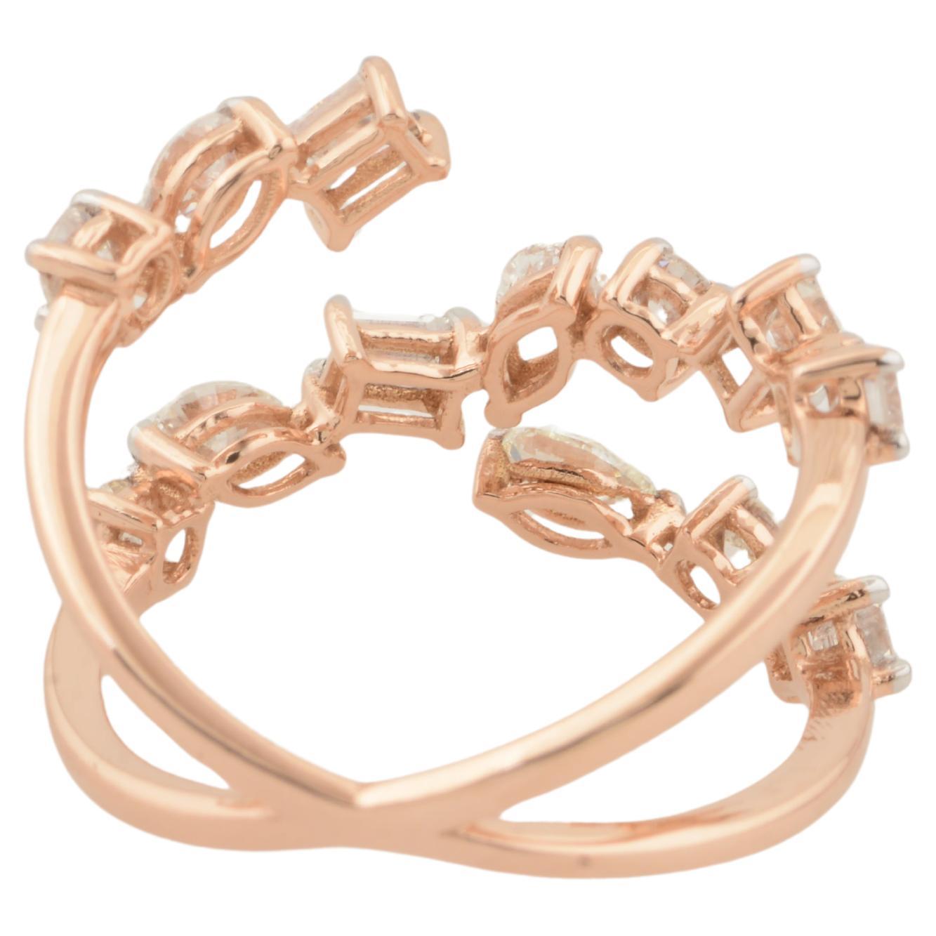 Im Angebot: Echter 1,30 Karat SI/HI Marquise Runder Smaragdschliff Diamantring 18 Karat Roségold () 2