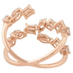 Real 1.30 Carat SI/HI Marquise Round Emerald Cut Diamond Ring 18 Karat Rose Gold