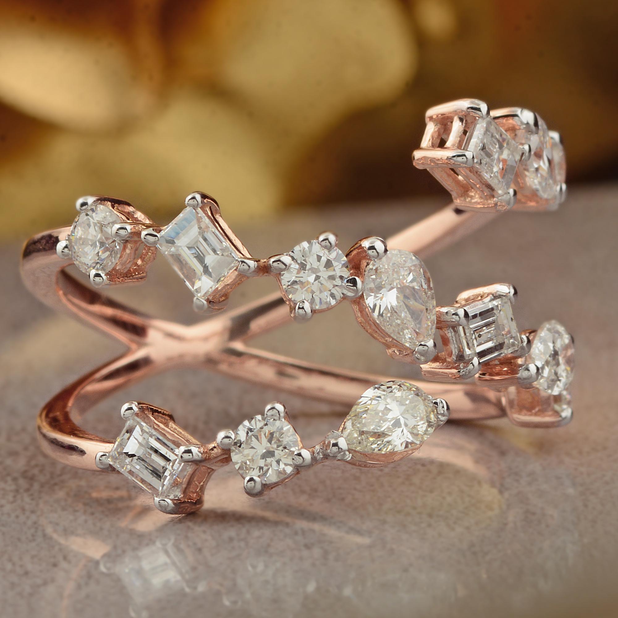 En vente :  Bague réelle en or rose 18 carats avec diamant taille émeraude ronde marquise de 1,30 carat SI/HI 3