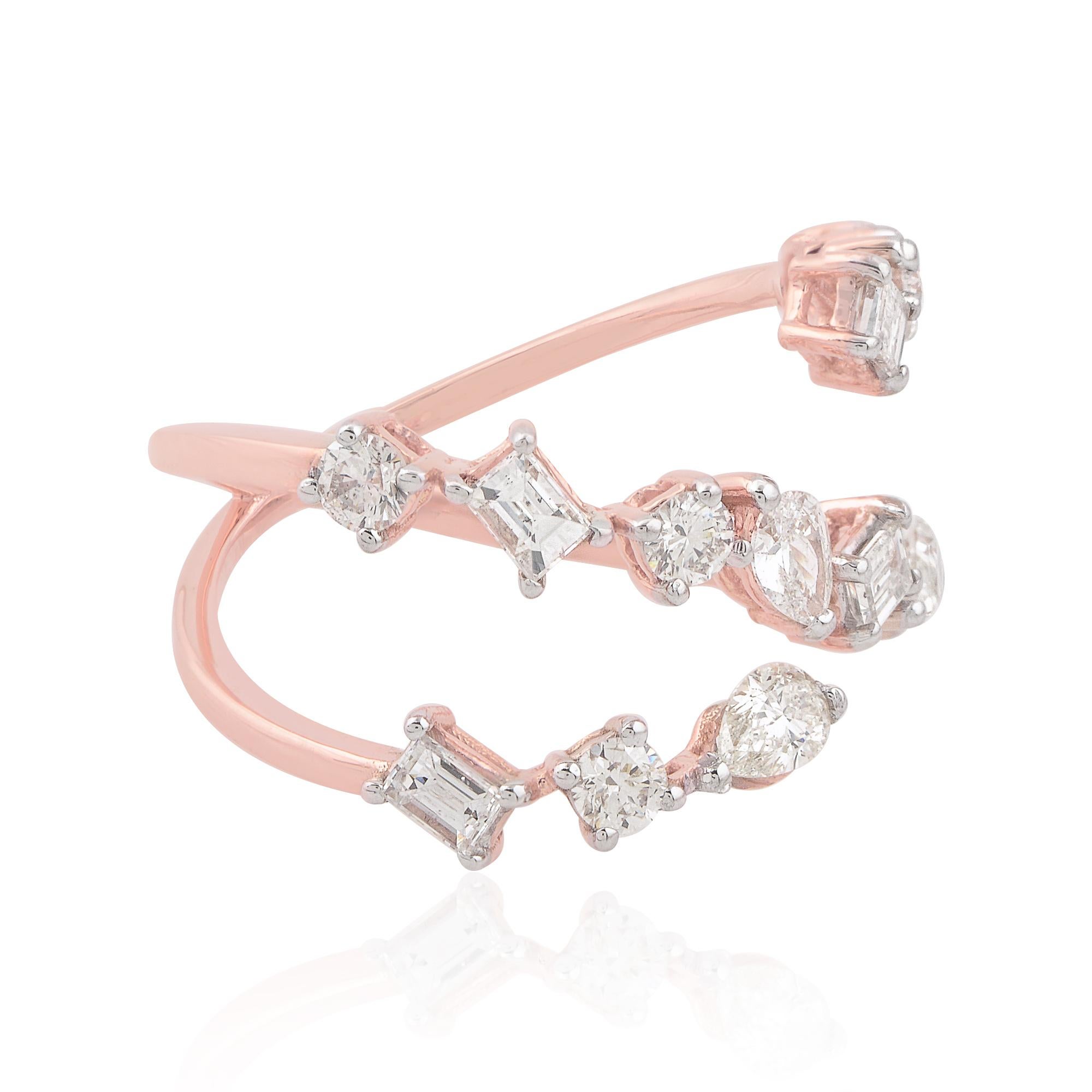 Im Angebot: Echter 1,30 Karat SI/HI Marquise Runder Smaragdschliff Diamantring 18 Karat Roségold () 3