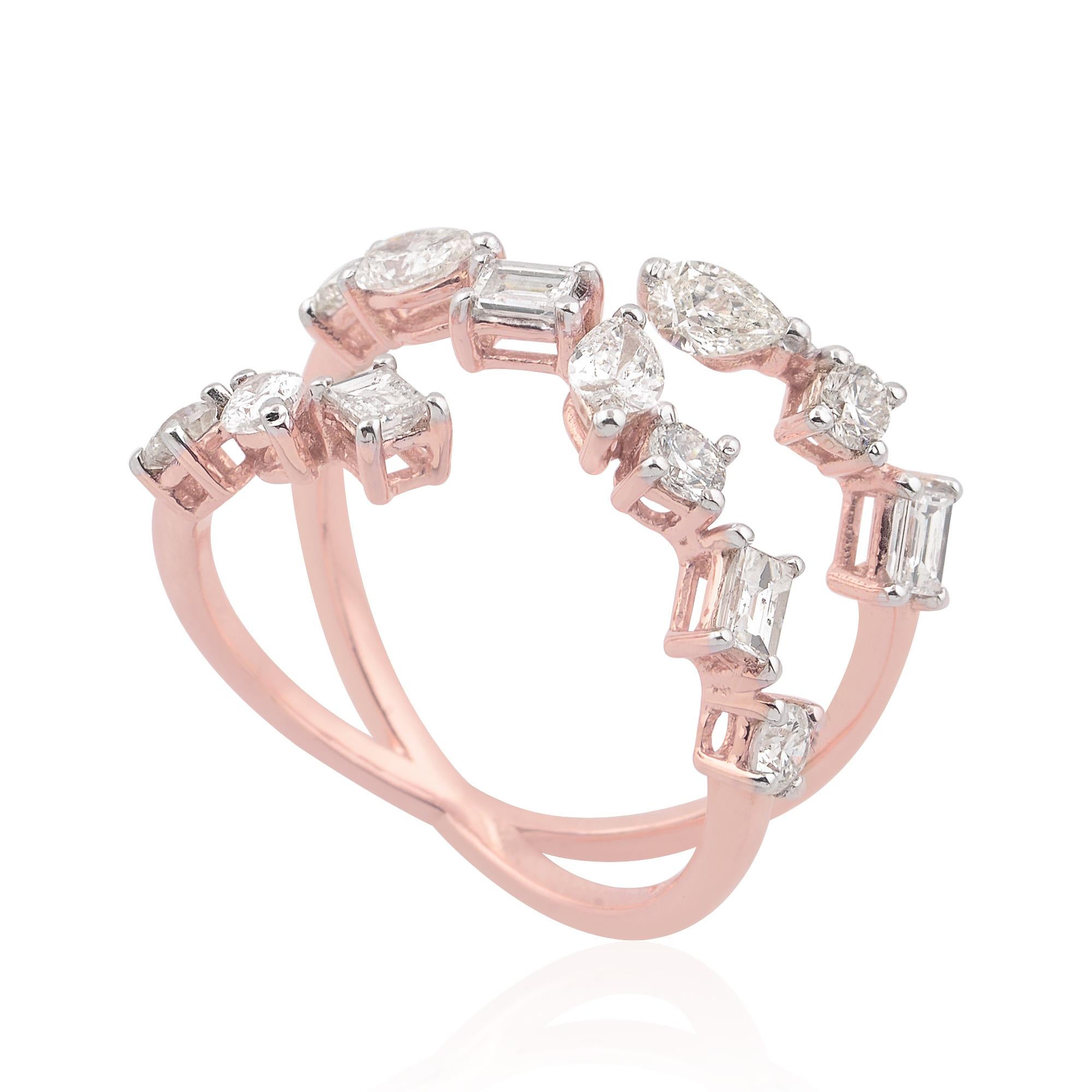 Im Angebot: Echter 1,30 Karat SI/HI Marquise Runder Smaragdschliff Diamantring 18 Karat Roségold () 4