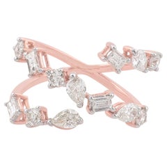 Echter 1,30 Karat SI/HI Marquise Runder Smaragdschliff Diamantring 18 Karat Roségold