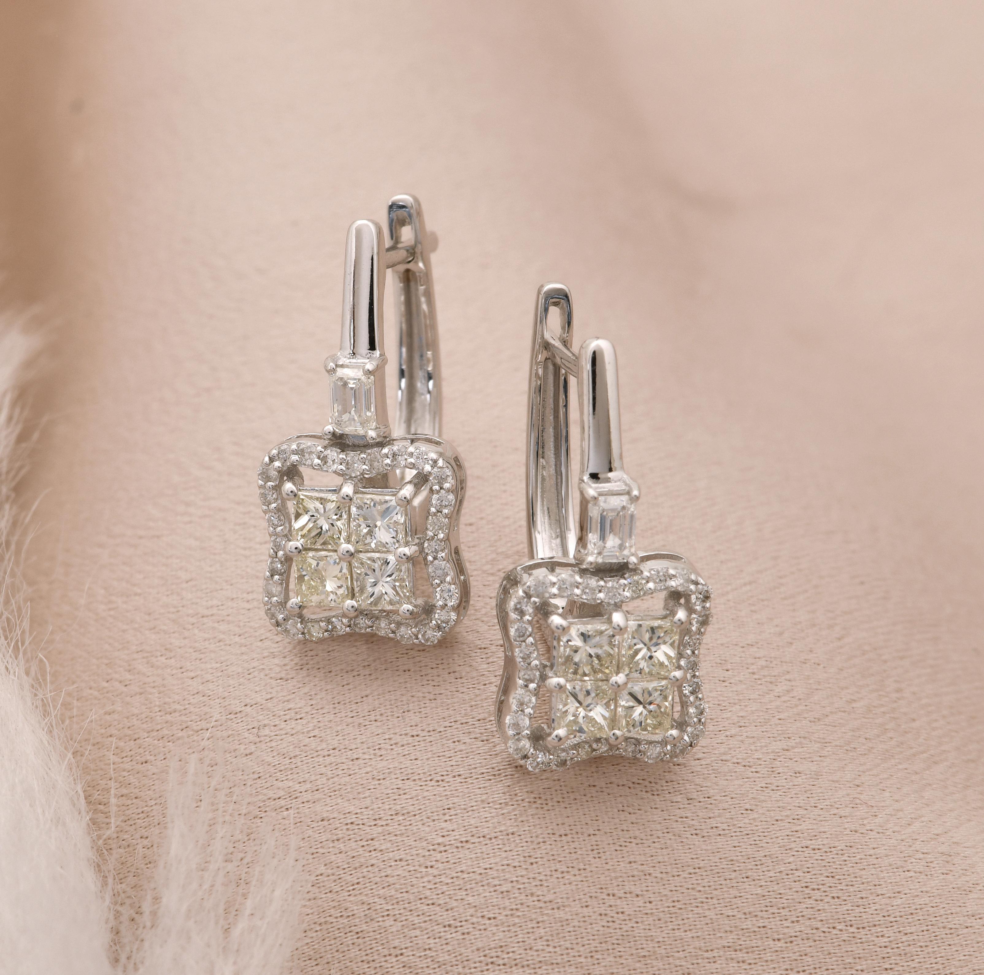 Modern Real 1.32 Carat Diamond Clover Stud Earrings 14k White Gold Handmade Jewelry For Sale