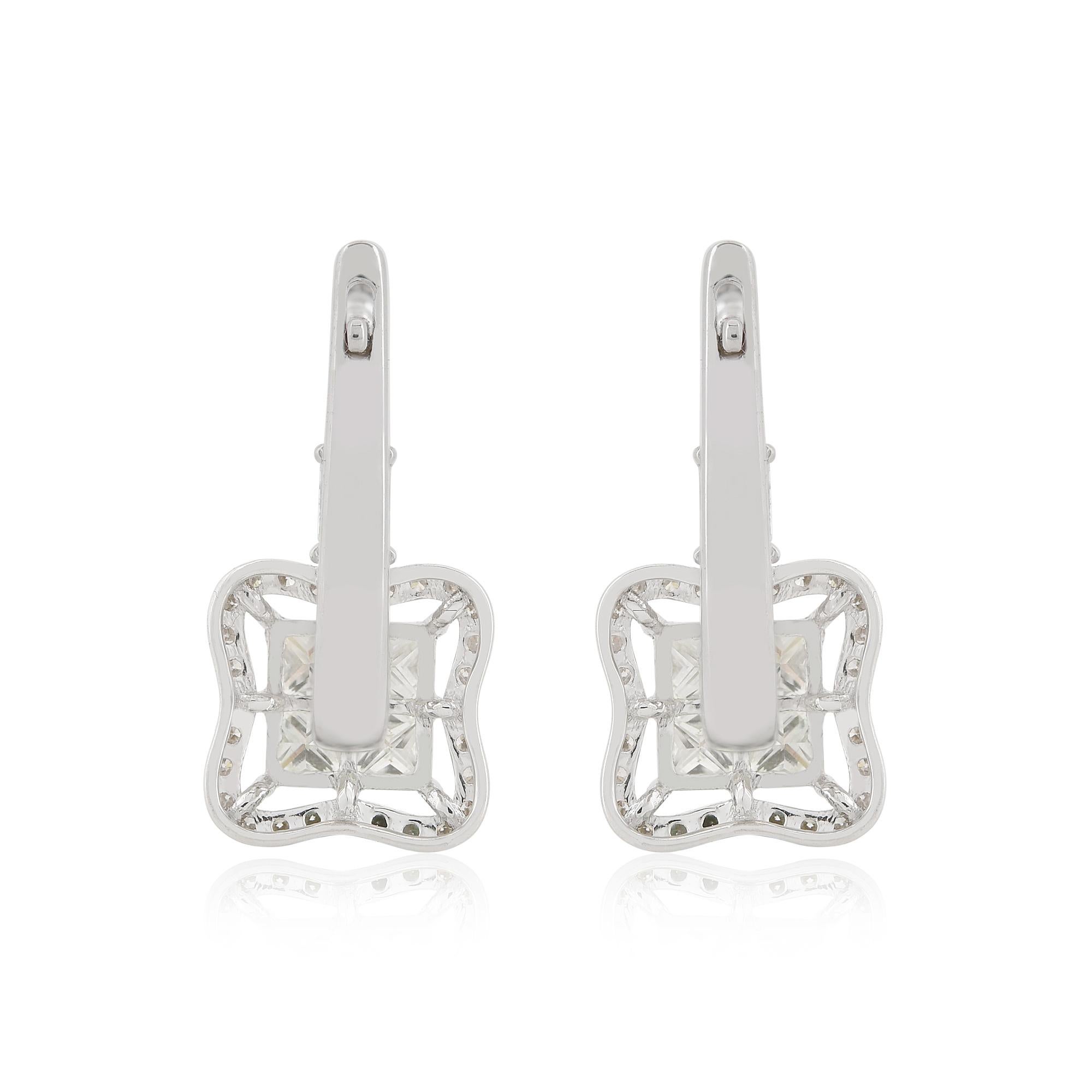 Real 1.32 Carat Diamond Clover Stud Earrings 14k White Gold Handmade Jewelry For Sale 1