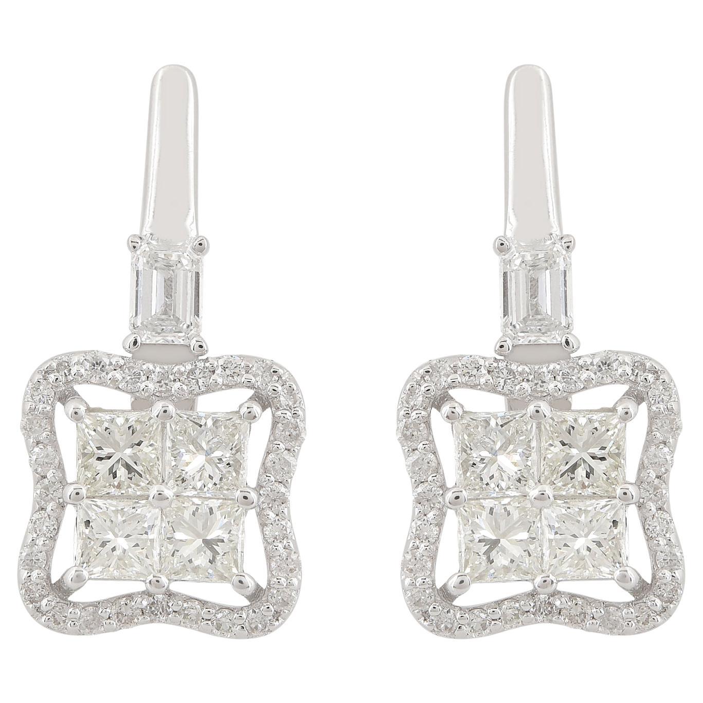 Real 1.32 Carat Diamond Clover Stud Earrings 14k White Gold Handmade Jewelry