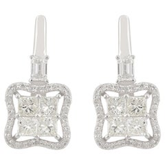 Real 1.32 Carat Diamond Clover Stud Earrings 14k White Gold Handmade Jewelry