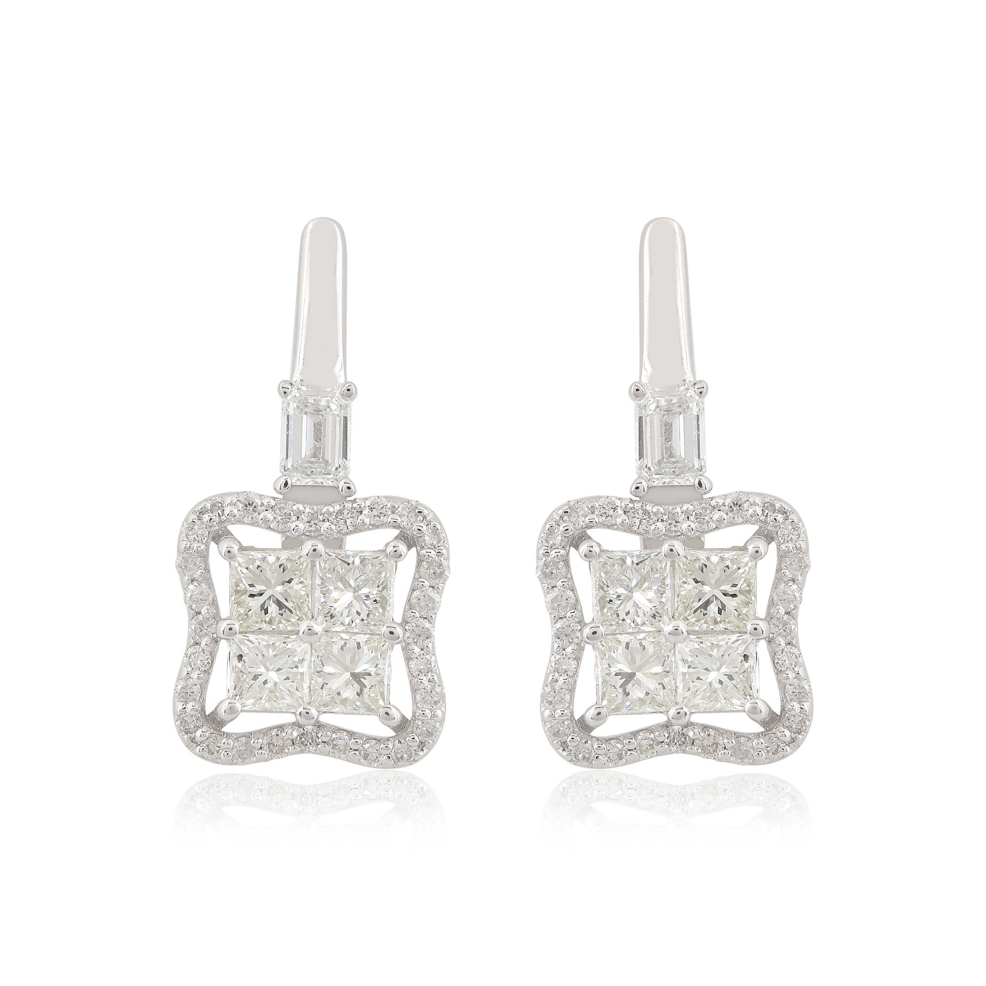 Item Code :- SEE-11811B
Gross Weight :- 4.28 gm
18k Solid White Gold Weight :- 4.02 gm
Natural Diamond Weight :- 1.32 carat  ( AVERAGE DIAMOND CLARITY SI1-SI2 & COLOR H-I )
Earrings Size :- 10 x 19 mm approx.

✦ Sizing
.....................
We can