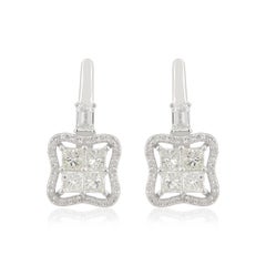 Pendientes de oro blanco de 18 quilates con diamantes en forma de trébol de 1,32 quilates, claridad SI y color HI