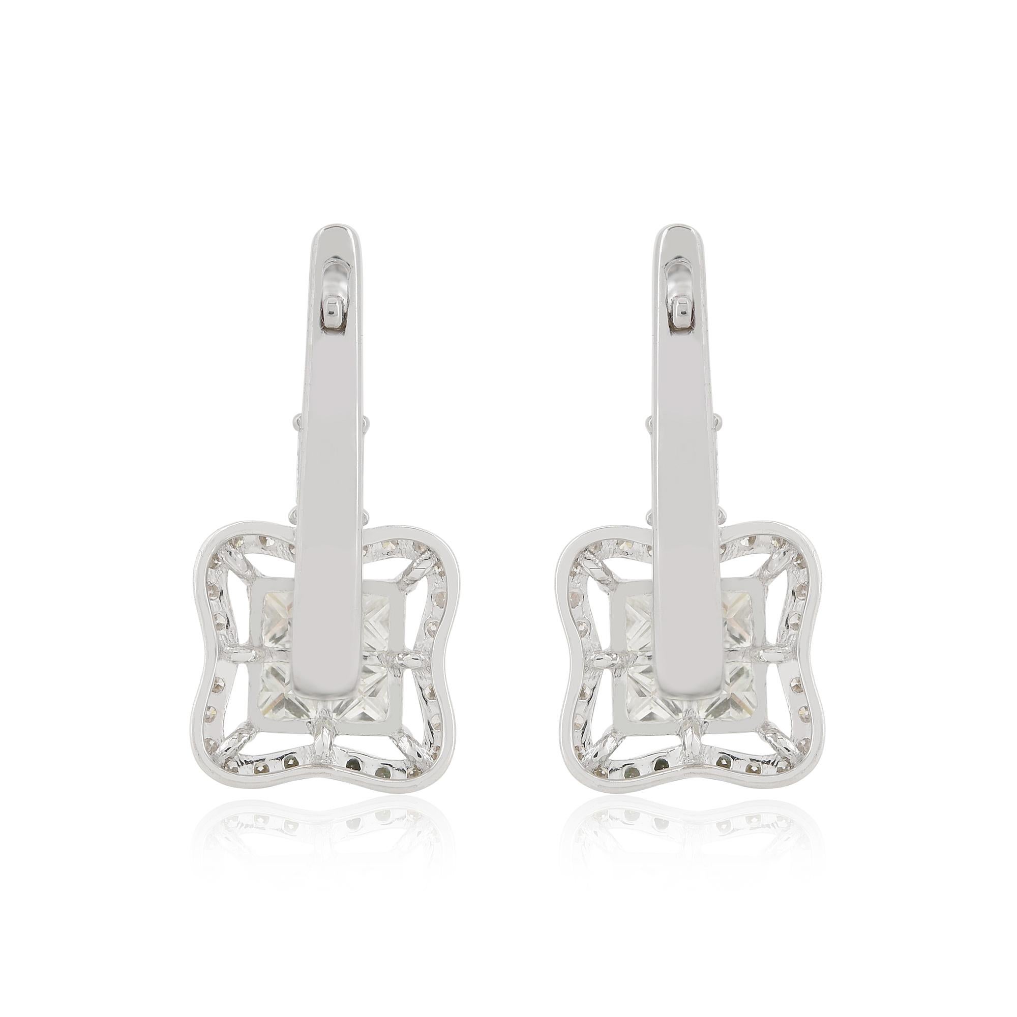 Women's Real 1.32 Carat SI Clarity HI Color Diamond Clover Stud Earrings 18k White Gold For Sale