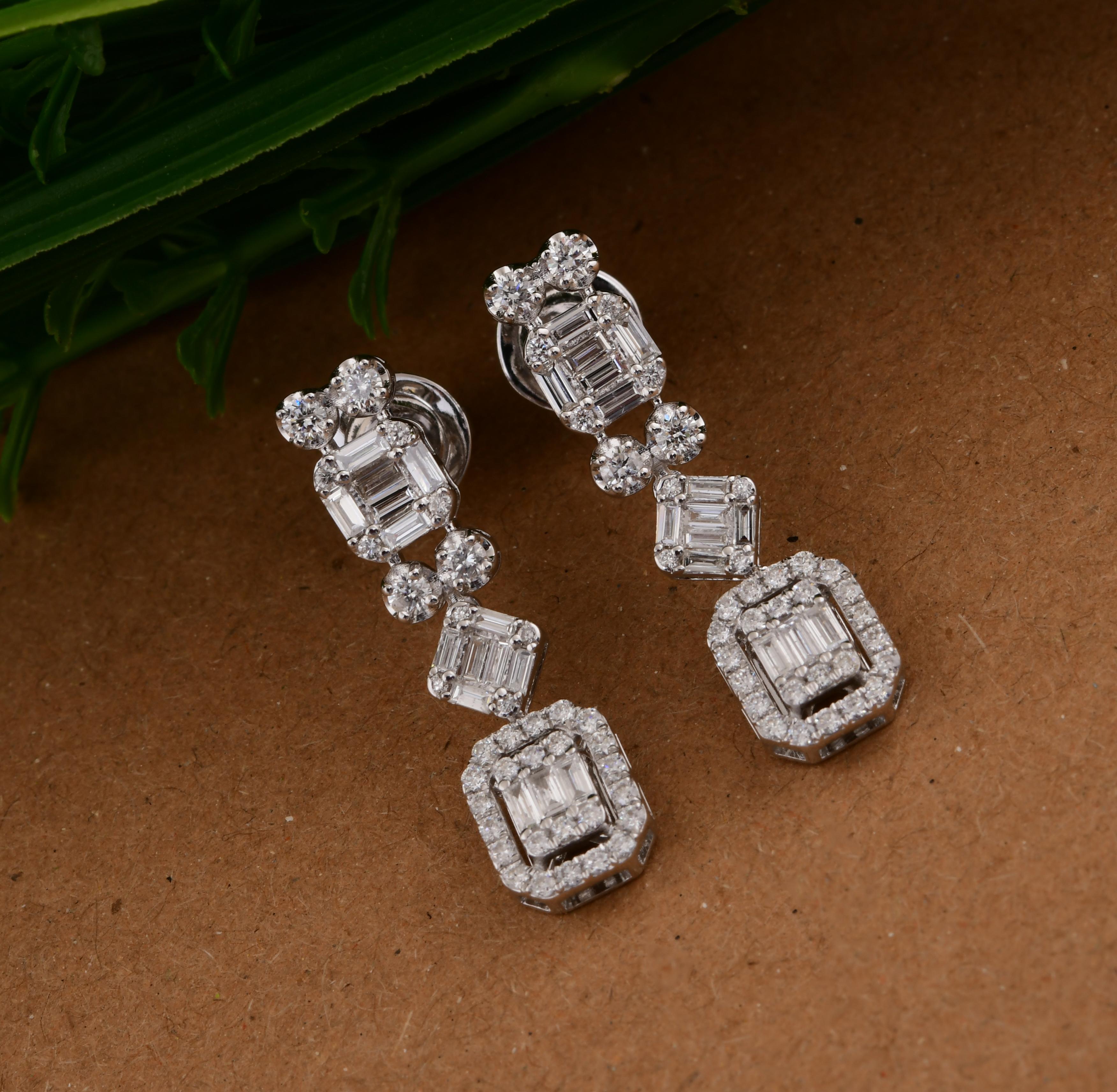 Pendientes colgantes de diamantes auténticos de 1,32 quilates, claridad SI y color HI, oro blanco de 18 quilates Moderno en venta