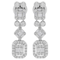 Orecchini pendenti con diamanti reali da 1,32 carati SI Clarity HI Color Oro bianco 18 carati