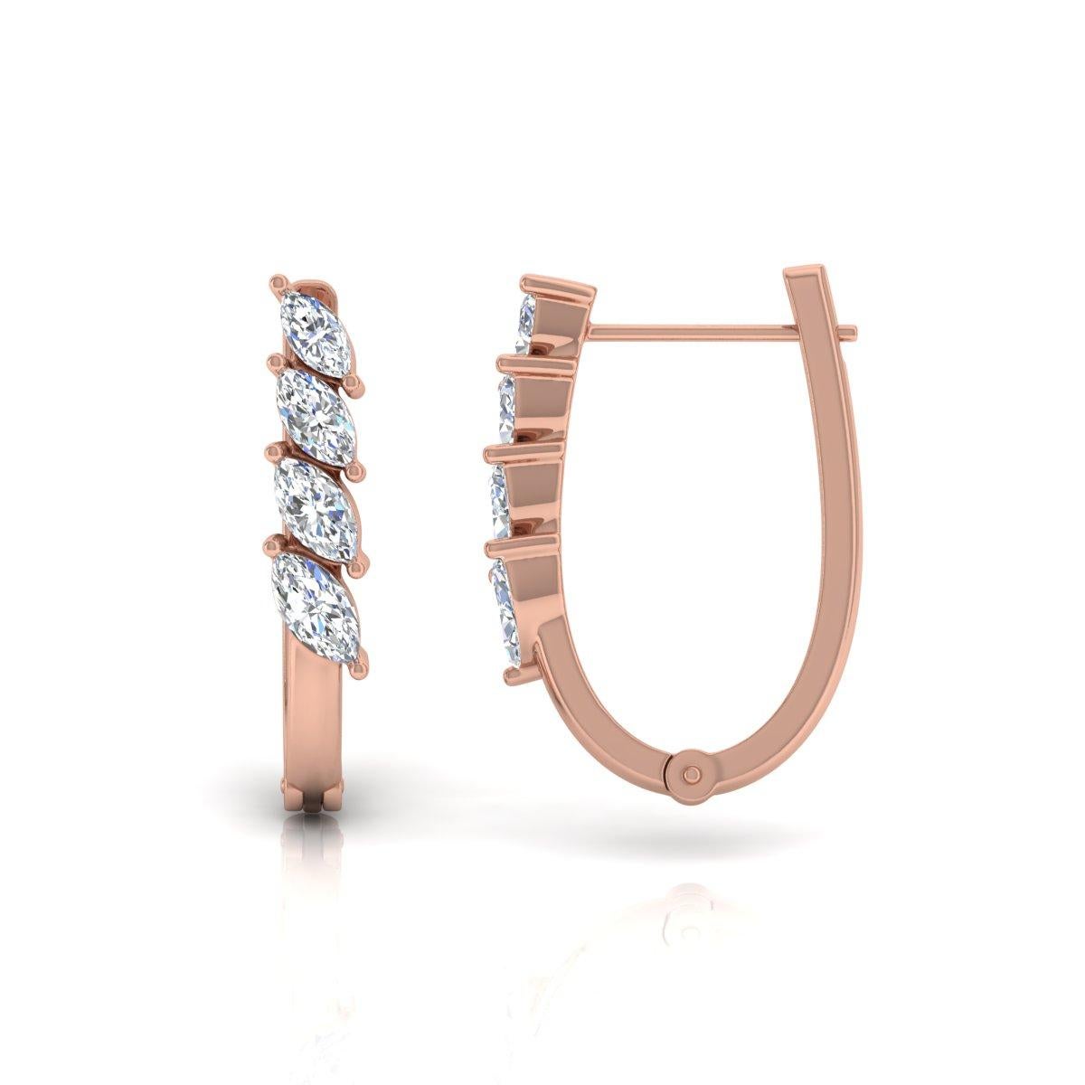 Moderne Boucles d'oreilles en or rose 18 carats avec diamant taille marquise brillant de 1,32 carat SI/H en vente
