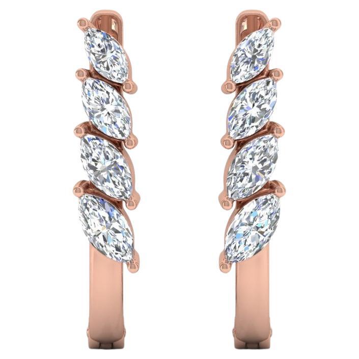 Real 1.32 Carat SI/H Marquise Brilliant Cut Diamond Earrings 18 Karat Rose Gold