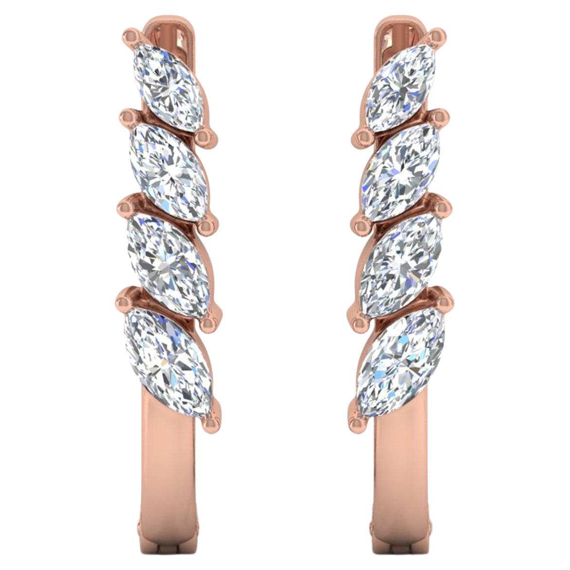 Real 1,32 Karat SI/H Marquise-Diamant-Ohrringe aus 18 Karat Roségold mit Brillantschliff