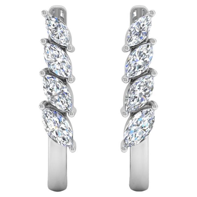 Real 1.32 Carat SI/H Marquise Brilliant Cut Diamond Earrings 18 Karat White Gold