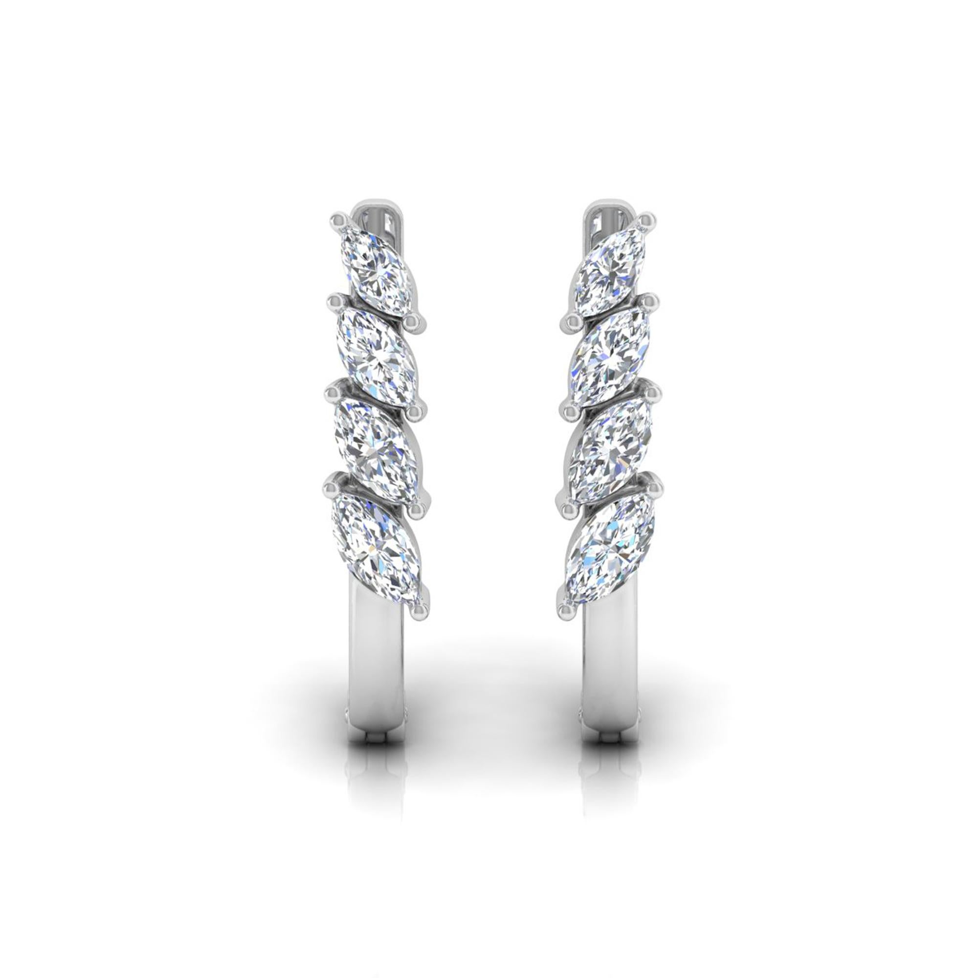 Pendientes auténticos de diamantes talla brillante marquesa SI/H de 1,32 quilates y 18 quilates de oro blanco
