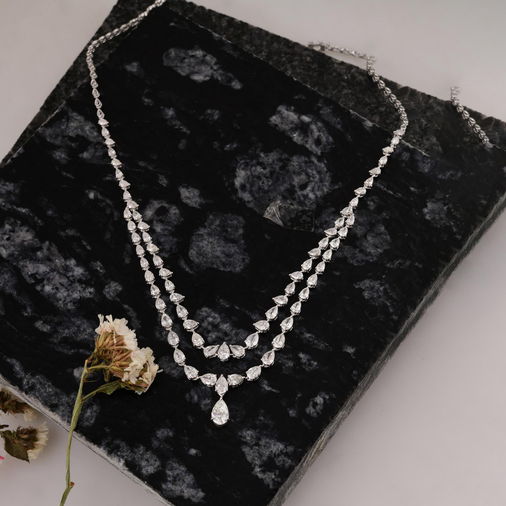 Pear Cut Real 13.21 Carat Pear Brilliant Cut Diamond Necklace 18 Karat White Gold Jewelry For Sale