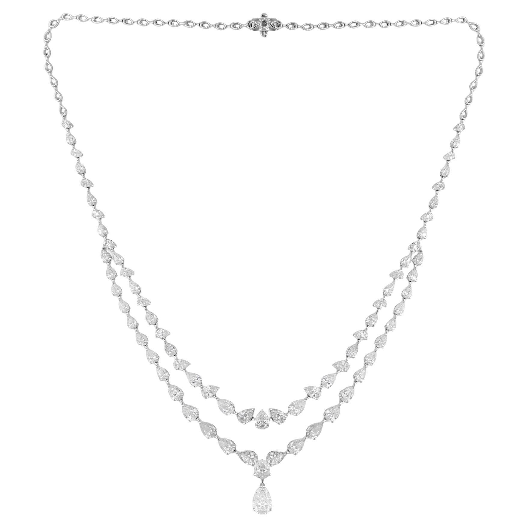 Real 13.21 Carat Pear Brilliant Cut Diamond Necklace 18 Karat White Gold Jewelry