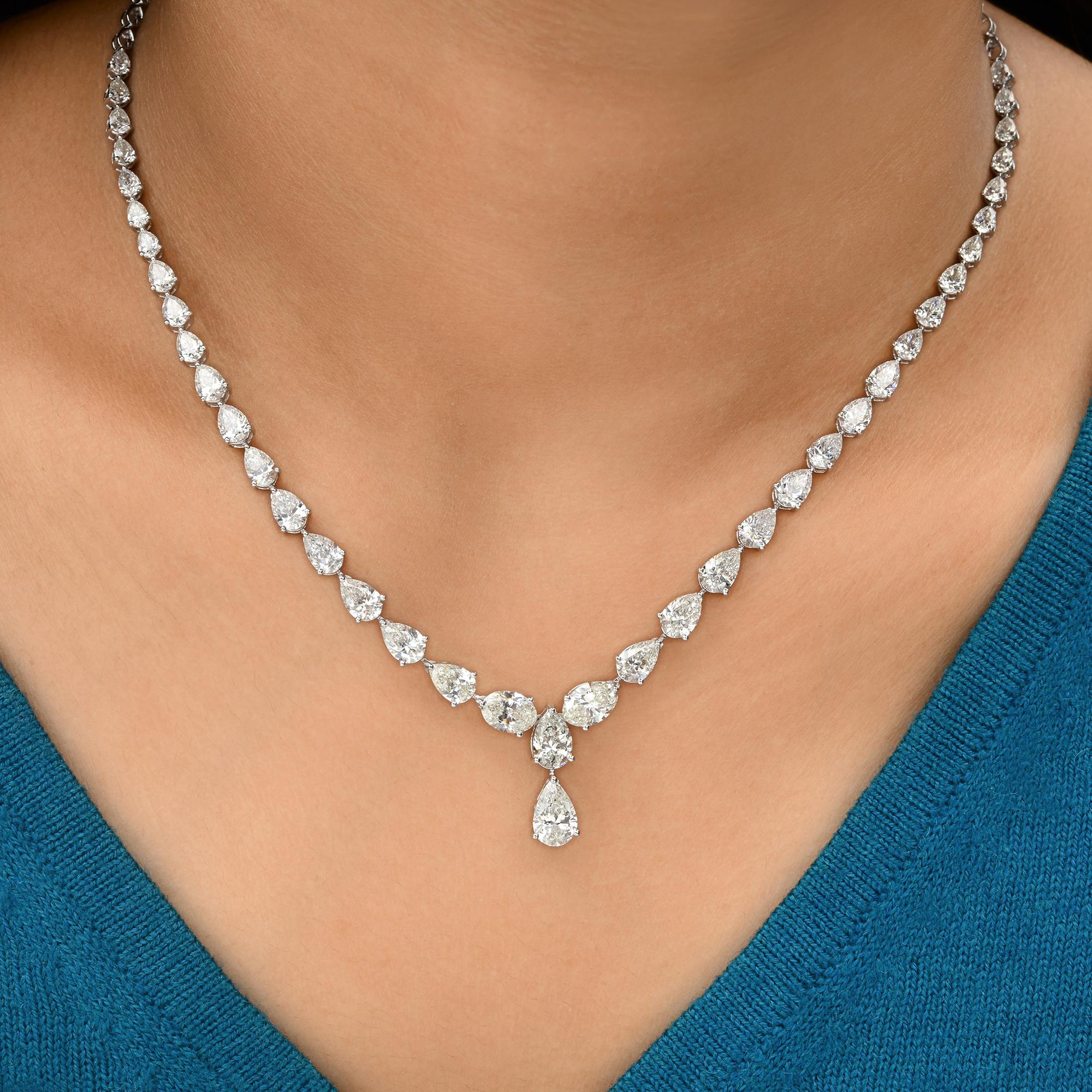 Collar de diamantes talla pera brillante de 13,49 quilates reales Joyas de oro blanco de 18 quilates Moderno en venta