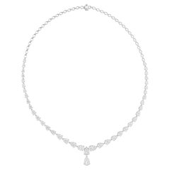 Real 13.49 Carat Pear Brilliant Cut Diamond Necklace 18 Karat White Gold Jewelry