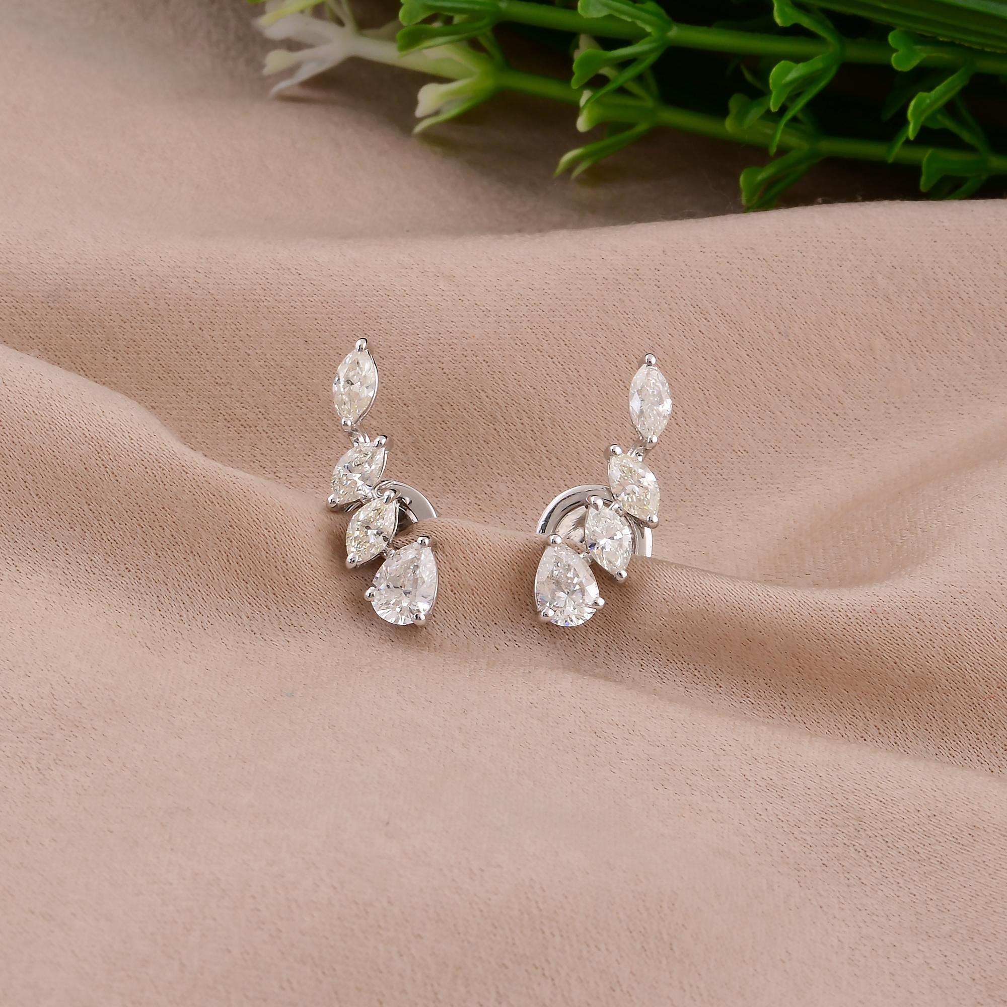 Moderno Orecchini di diamanti a pera marquise reali da 1,35 carati SI/H Gioielli in oro bianco 14 carati in vendita