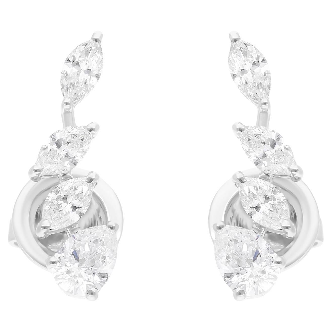 Real 1.35 Carat SI/H Marquise Pear Diamond Earrings 14 Karat White Gold Jewelry