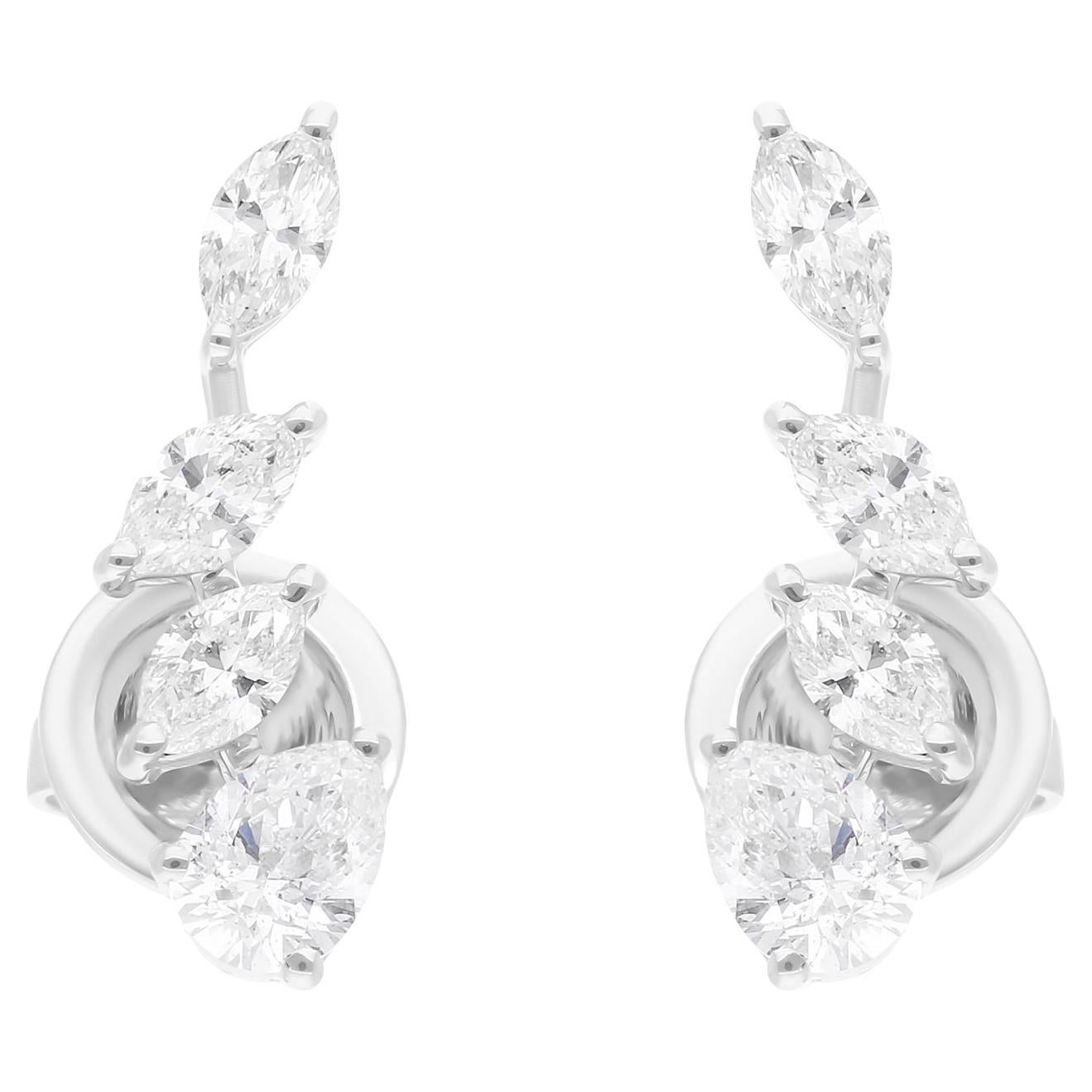 Boucles d
oreilles en or blanc 14 carats avec diamants taille poire marquise de 1,35 carat SI/H