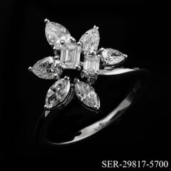 18K White Gold Mixed-Cut Diamond Floral Statement Ring