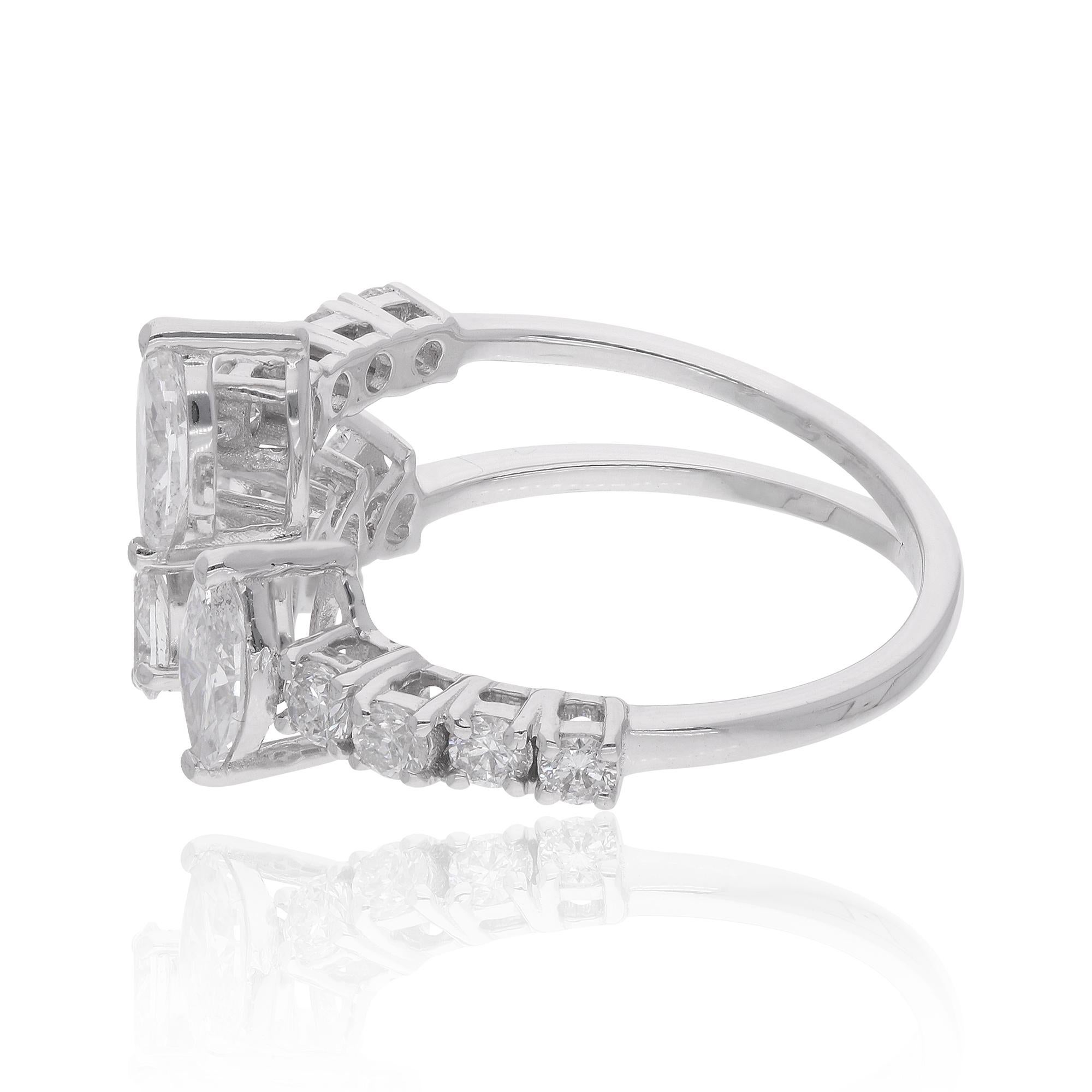 Moderne Real 1.35 Carat SI/H Pear Marquise Diamond Cuff Ring 18 Karat White Gold Jewelry en vente
