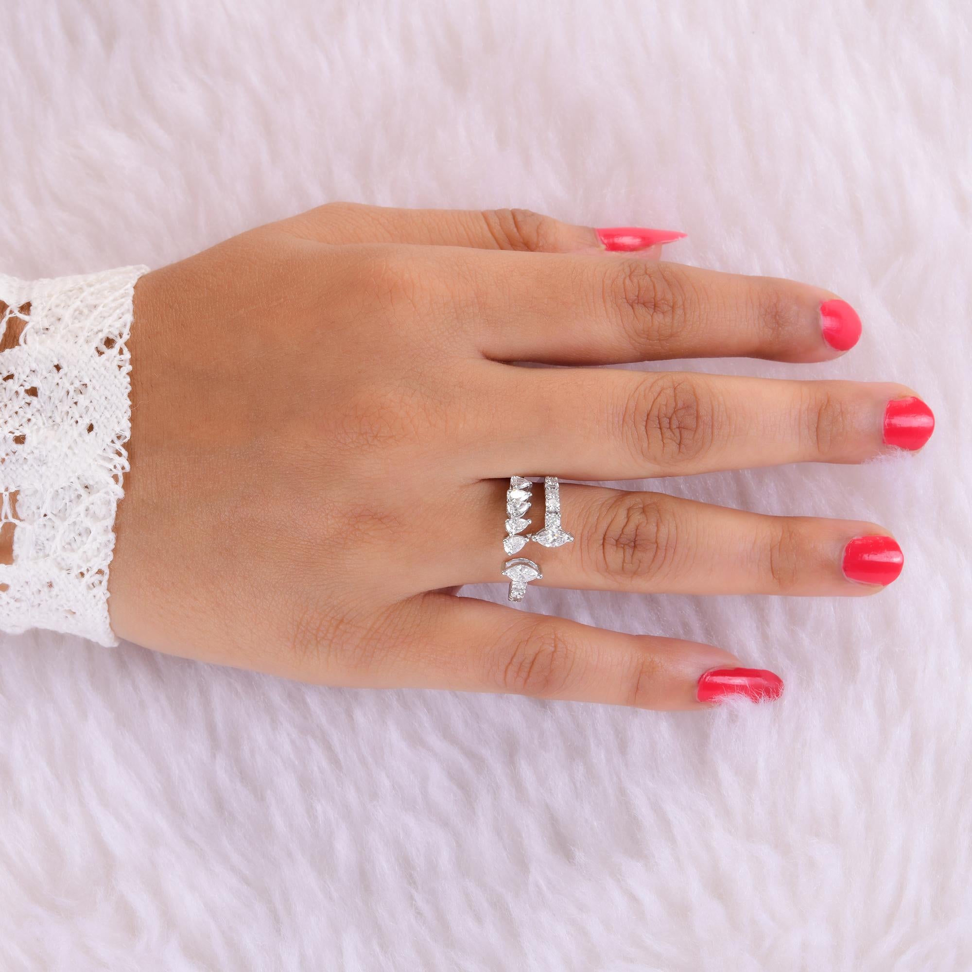 Real 1.35 Carat SI/H Pear Marquise Diamond Cuff Ring 18 Karat White Gold Jewelry Neuf - En vente à Diera, Dubai