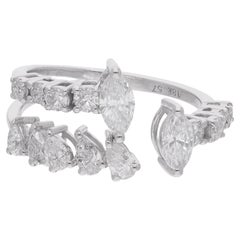 Real 1.35 Carat SI/H Pear Marquise Diamond Cuff Ring 18 Karat White Gold Jewelry