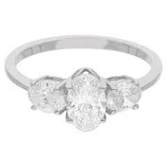 Real 1.35 Ct Three Oval Diamond Wedding Ring 14 Karat Solid White Gold Jewelry