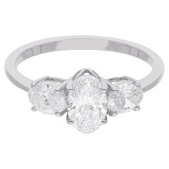 Anello nuziale con tre diamanti ovali da 1,35 carati reali, gioielli in oro bianco massiccio 14 carati