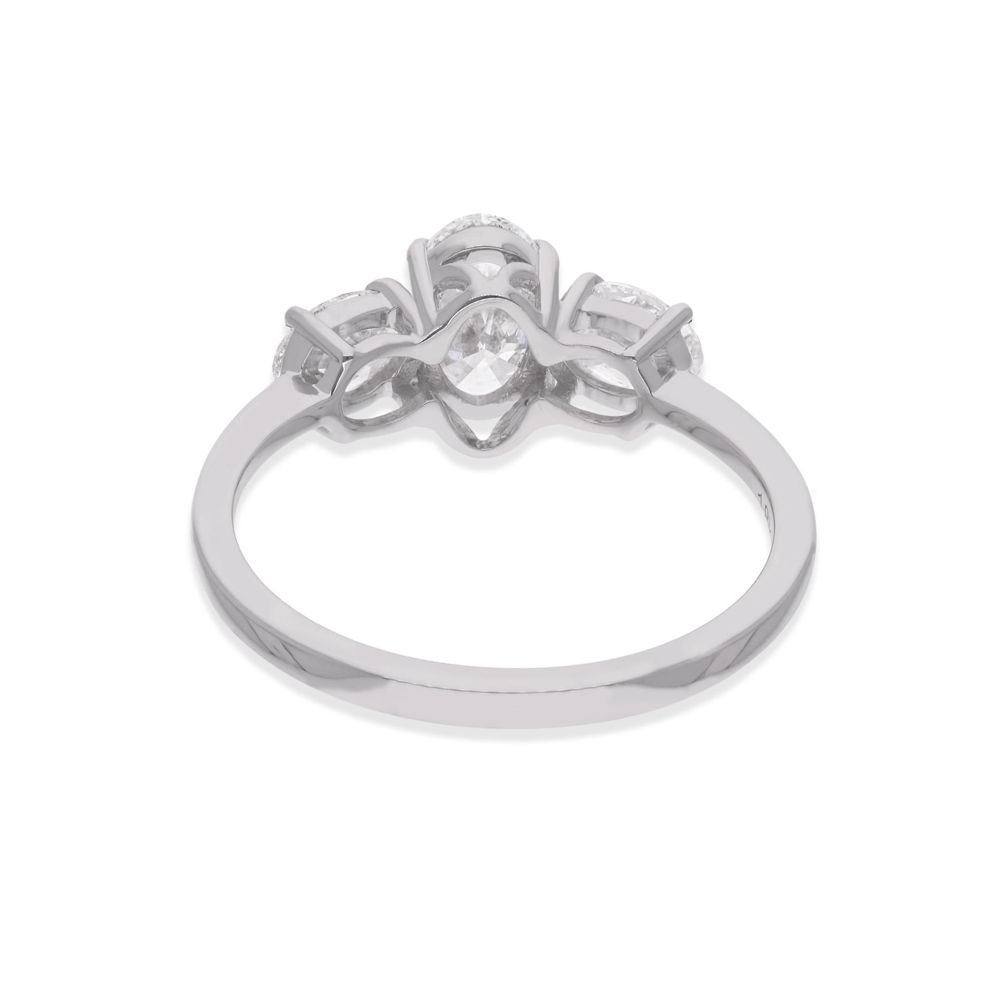 Modern Real 1.35 Ct Three Oval Diamond Wedding Ring 18 Karat Solid White Gold Jewelry For Sale