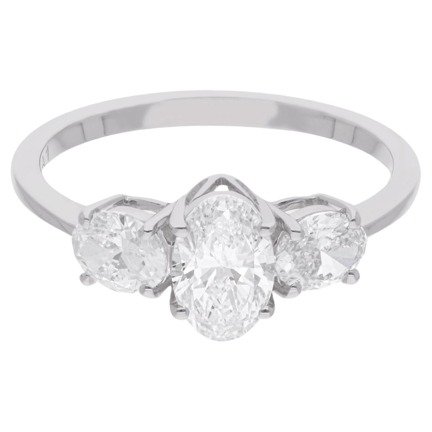 Real 1.35 Ct Three Oval Diamond Wedding Ring 18 Karat Solid White Gold Jewelry
