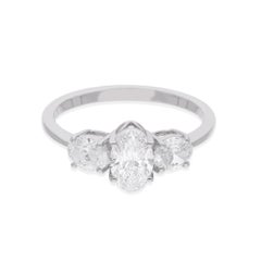 Anello nuziale con tre diamanti ovali da 1,35 carati reali, gioielli in oro bianco massiccio 18 carati