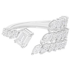 Real 1.38 Carat SI/H Marquise Emerald Cut Diamond Cuff Ring 14 Karat White Gold