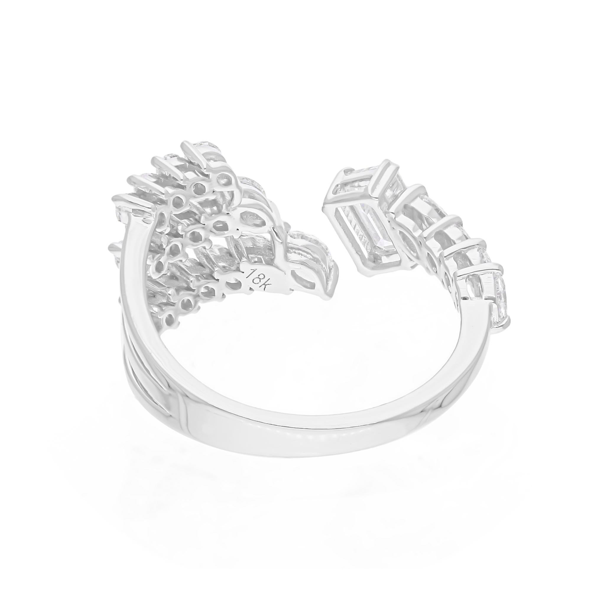 Modern Real 1.38 Carat SI/H Marquise Emerald Cut Diamond Cuff Ring 18 Karat White Gold For Sale