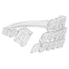 Bague manchette en or blanc 18 carats avec diamants taille émeraude marquise de 1,38 carat SI/H