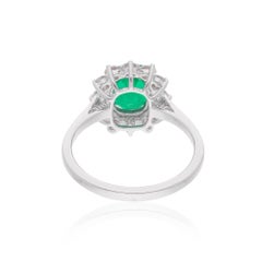 1.40 Ct Zambian Emerald & 0.75 Ct Round Diamond 18K White Gold Cocktail Ring