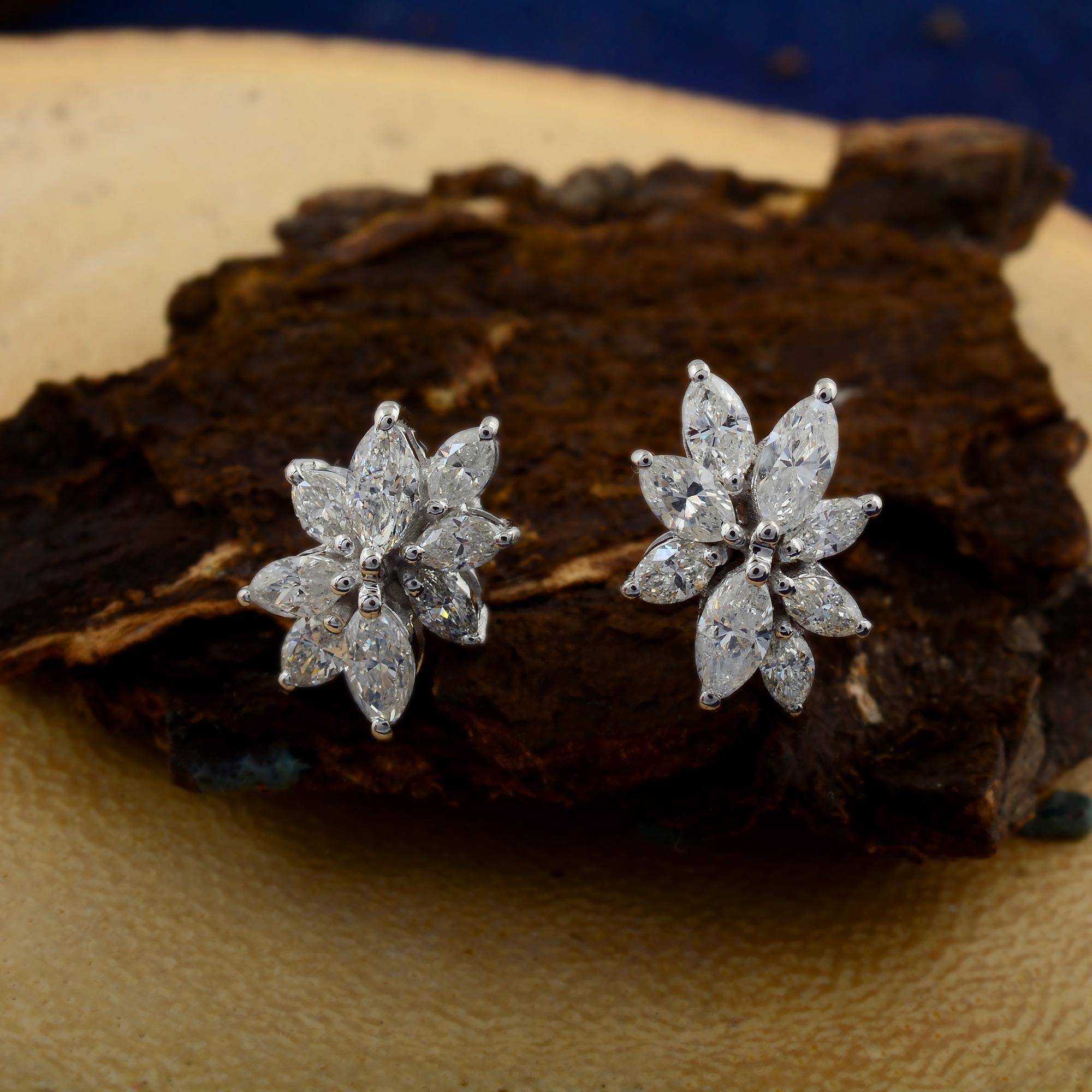 Modern Real 1.40 Carat SI/H Marquise Shape Diamond Earrings 18 Karat White Gold Jewelry For Sale