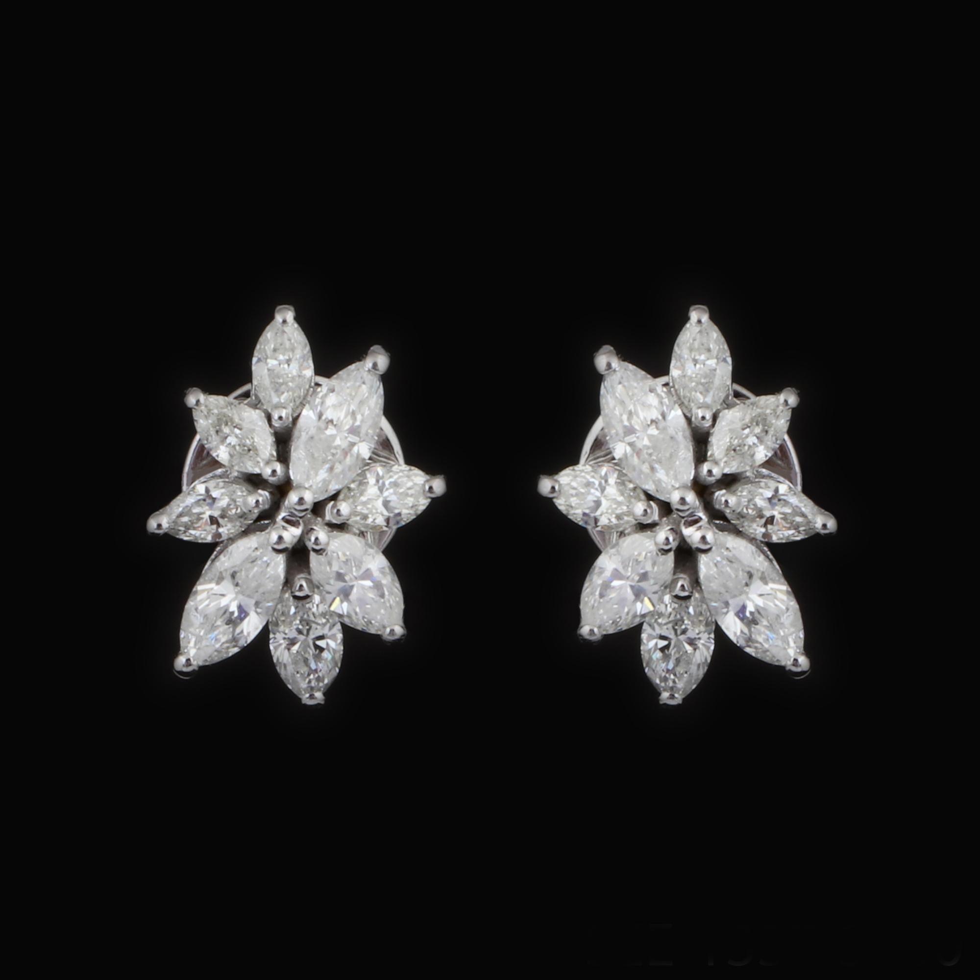 Real 1.40 Carat SI/H Marquise Shape Diamond Earrings 18 Karat White Gold Jewelry In New Condition For Sale In Diera, Dubai