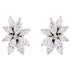 Real 1.40 Carat SI/H Marquise Shape Diamond Earrings 18 Karat White Gold Jewelry