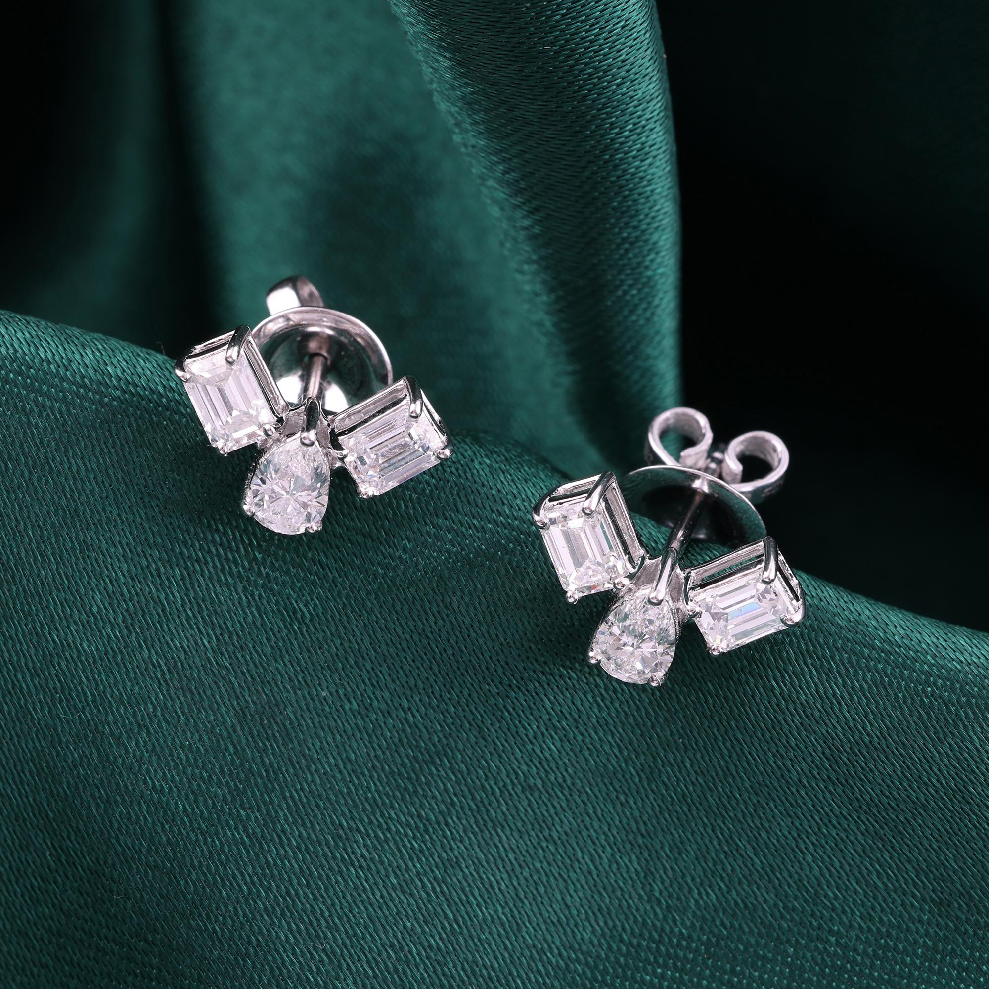 Echte 1,40 Karat SI/H Birne Smaragdschliff Diamant Ohrstecker 18 Karat Weißgold Damen im Angebot