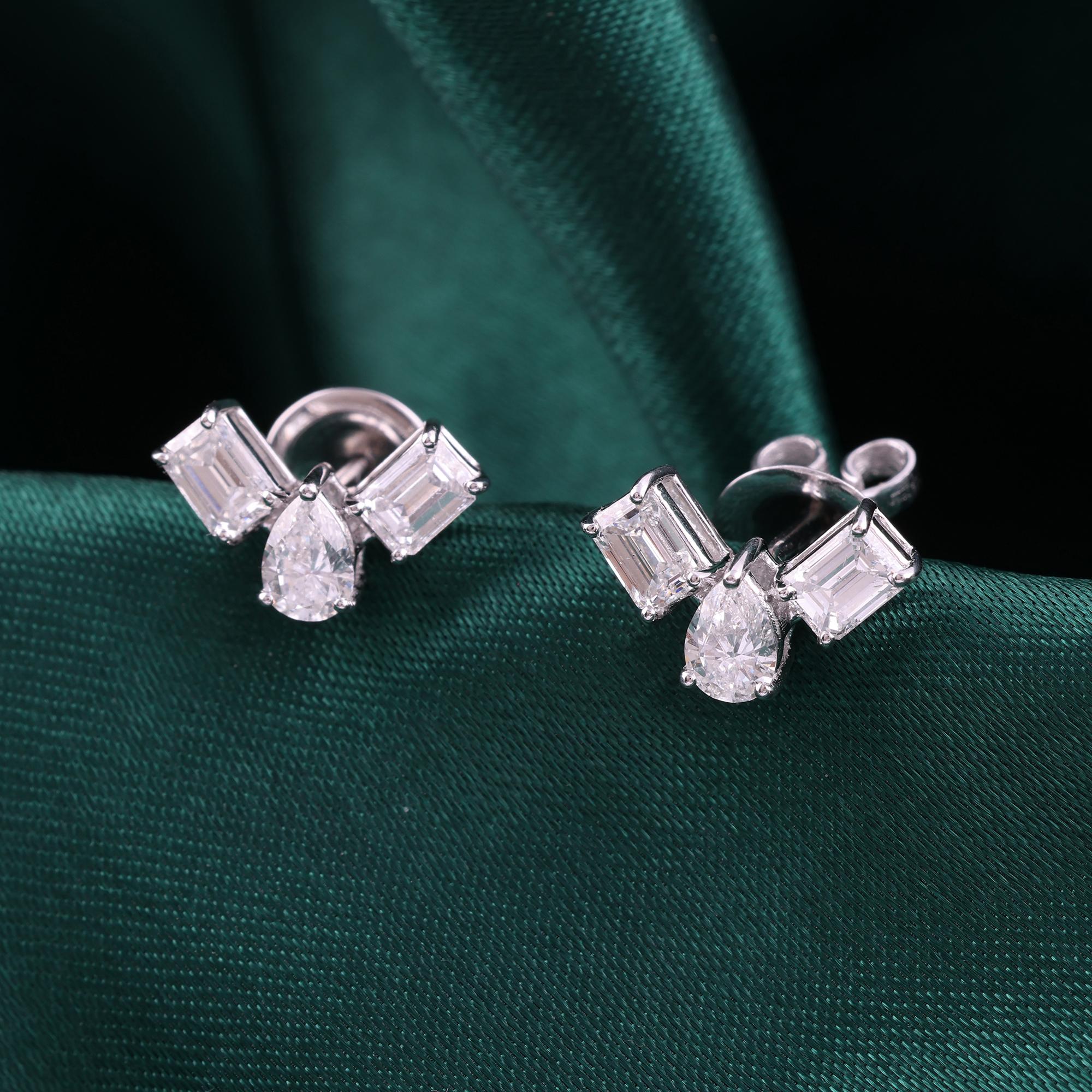 Echte 1,40 Karat SI/H Birne Smaragdschliff Diamant Ohrstecker 18 Karat Weißgold im Angebot 1